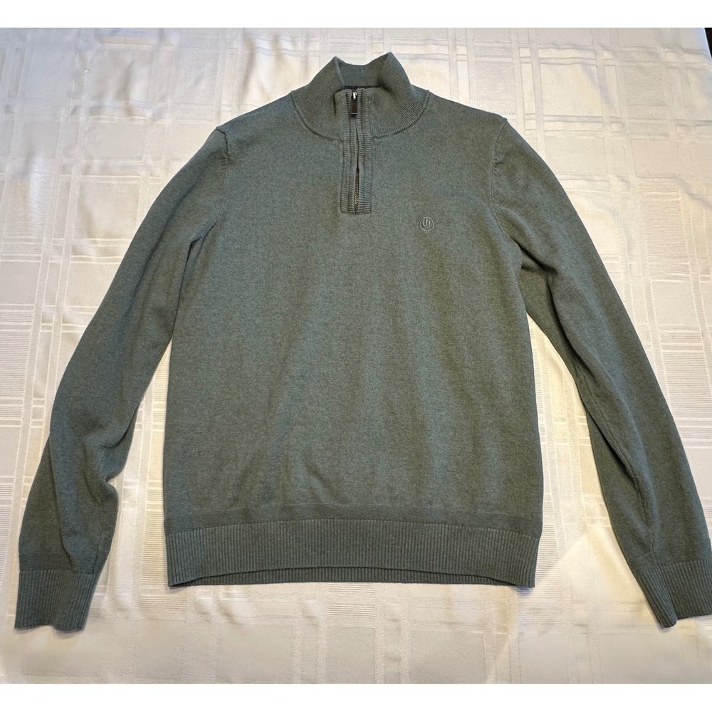 FatFace Pullover Mens M Green Greenhaze Quarter Zip Cotton Wool Blend Sweater
